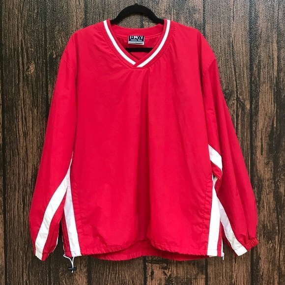 BAW Athletic Wear Red & White Two Stripe Pullover Jacket Men's Size Large - Picture 11 of 12